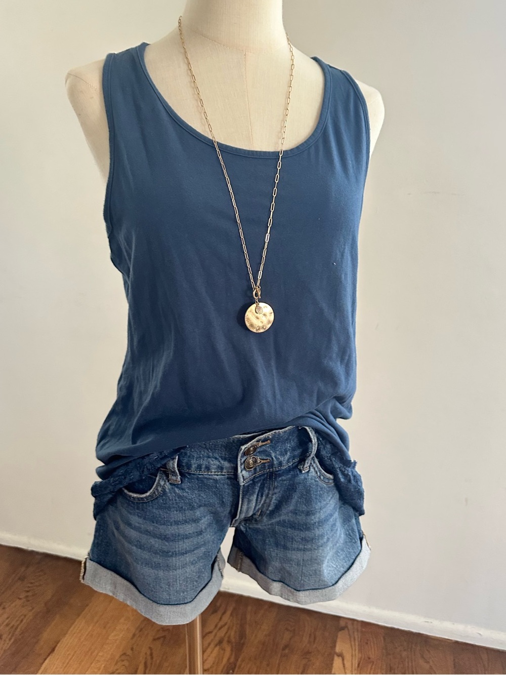 Elle Nor Slate Blue Lace Hem Tank Top Sleeveless Tunic XL 48 50 Boho
